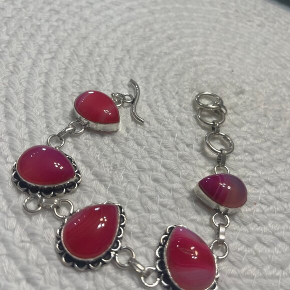 Beautiful PINK BOTSWANA AGATE Handmade Sterling 925 Bracelet Size 8" #398D - Picture 2 of 3